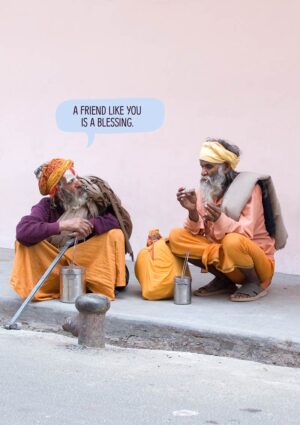Two pilgrims in Haridwar in India, chatting