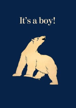 Large animal roaring with text 'It's A Boy!'