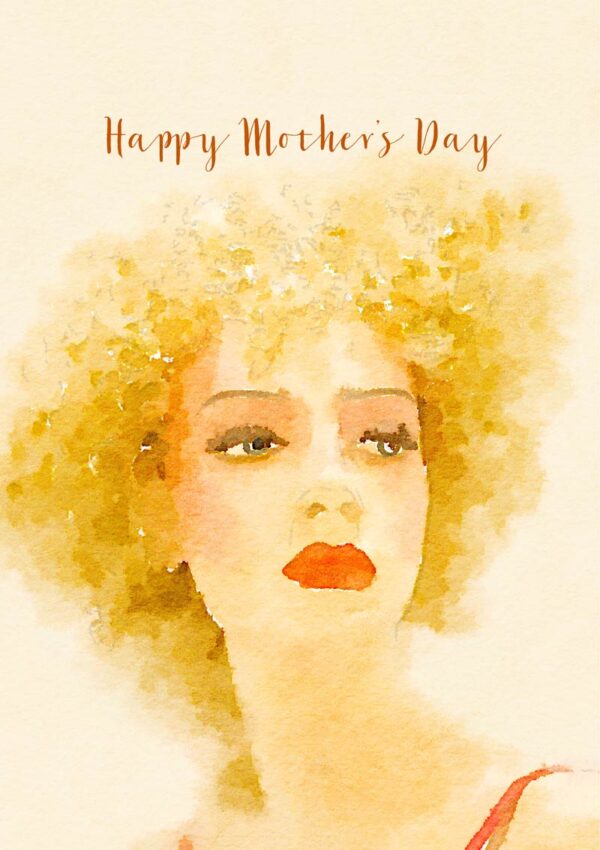 An impressionistic portrait of a woman and text 'Happy Mother's Day'