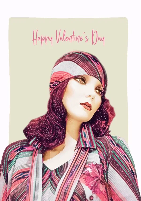 Headscarf Valentine's Day Card with female mannequin and the words Happy Valentine's Day