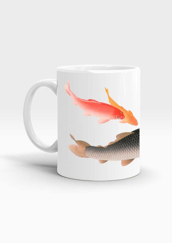 Mug with carp swimming decoration