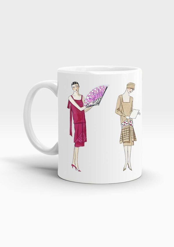 White mug with Art Deco women decoration