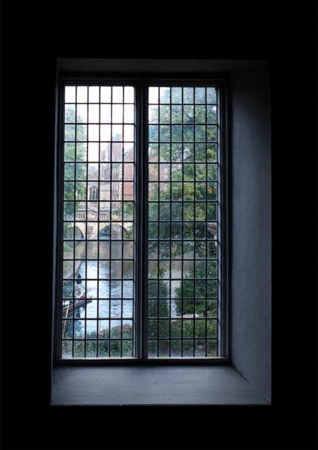Window - a view from a window looking over the River Cam and one of the bridges in Cambridge