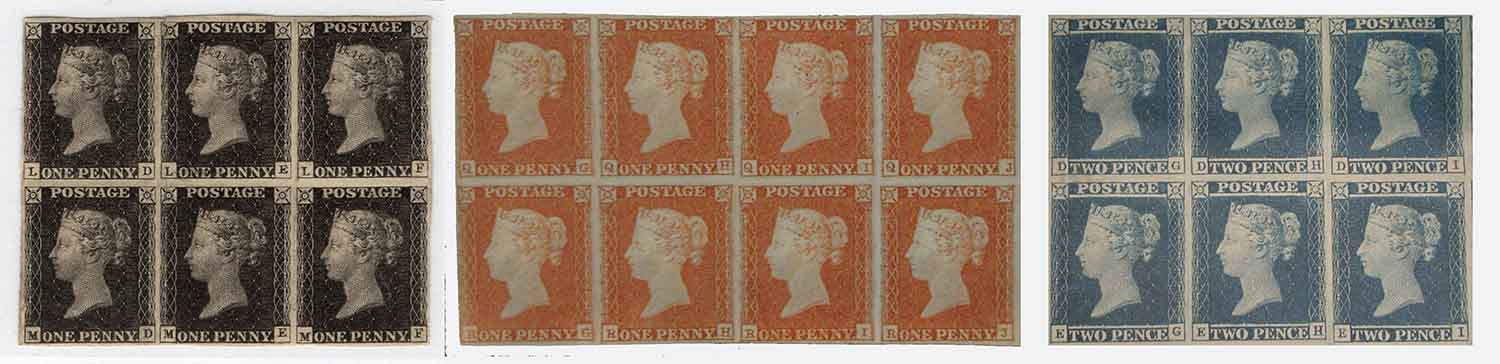 penny black penny red and two pence blue British stamps