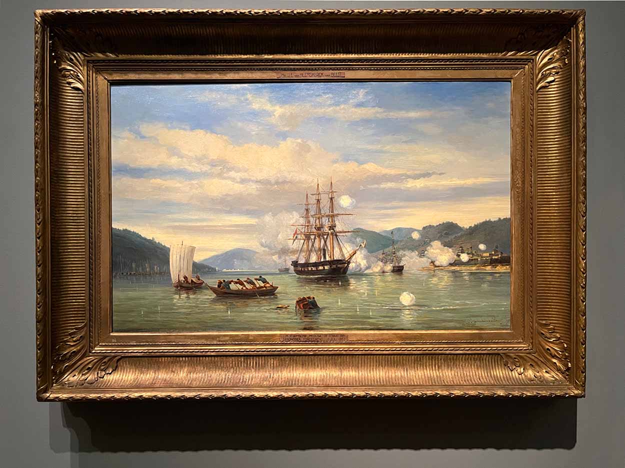 Painting of HMS Steam-Powered-Battleship Medusa Opening the Shimonoseki Strait
